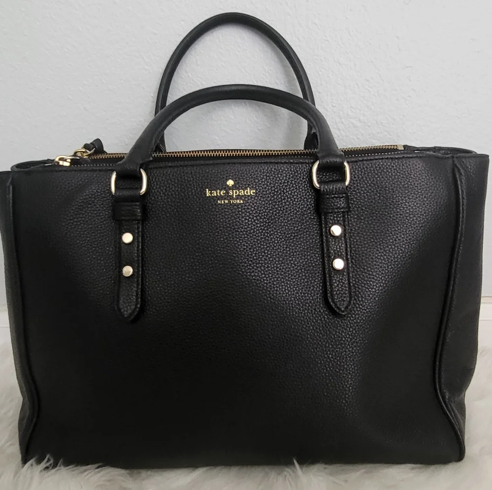 Kate Spade Black Leather Leighann Satchel / Tote Handbag (Mulberry Street) - Picture 1 of 14